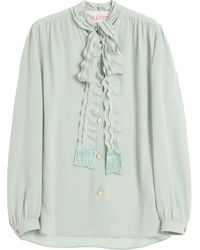 Valentino Garavani - Silk Tasselled-Pussybow Blouse - Lyst