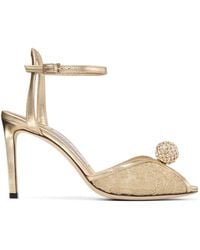 Jimmy Choo - Sacora 85 Metallic Lace Sandals - Lyst