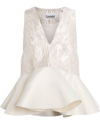 Ganni - Satin Jacquard Peplum Top - Lyst