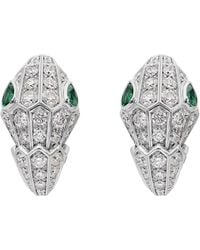 BVLGARI - Diamond And Emerald Serpenti Earrings - Lyst