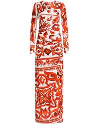 Dolce & Gabbana - Long-Sleeve Majolica Print Maxi Dress - Lyst