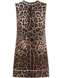 Dolce & Gabbana - Embellished Leopard Print Mini Dress - Lyst