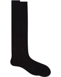 Pantherella Baffin Rib Over the Calf Silk Socks Black