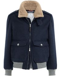 Brunello Cucinelli - Bonded Cashmere Beaver Cloth Bomber Jacket With Thermore Padding And Detachable Shearling Collar - Lyst