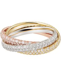 Cartier - Small White, Yellow, Rose Gold And Diamond Trinity Ring - Lyst