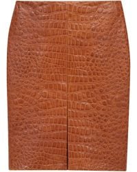 Saint Laurent - Leather Croc-Embossed Mini Pencil Skirt - Lyst