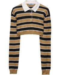Prada - Silk Stripe Cropped Polo Sweater - Lyst