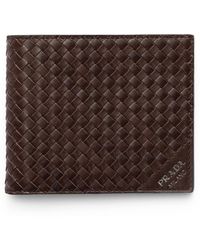 Prada - Leather Woven Wallet - Lyst
