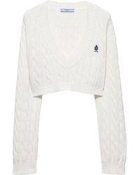 Prada - Cotton Cable-Knit Logo Sweater - Lyst