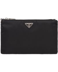 Prada - Re-Nylon And Saffiano Leather Wristlet Pouch - Lyst