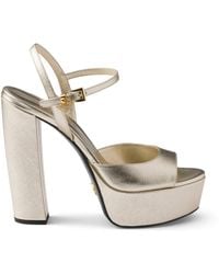 Prada - Patent Saffiano Leather Platform Sandals 115 - Lyst
