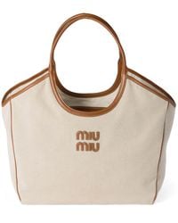 Miu Miu - Large Canvas-Leather Ivy Tote Bag - Lyst