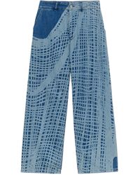 Loewe - Fishnet-print Wide-leg Mid-rise Jeans - Lyst