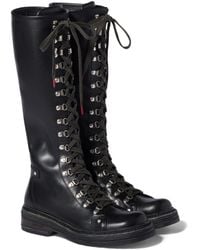Miu Miu - Leather Lace-Up Knee-High Boots - Lyst