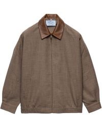 Prada - Wool Houndstooth Leather-Collar Jacket - Lyst