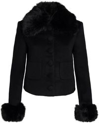 Self-Portrait - Wool-Blend Faux Fur-Trim Jacket - Lyst