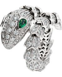 BVLGARI - White Gold, Diamond And Emerald Serpenti Ring - Lyst