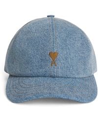 Ami Paris - Denim Logo Embroidered Baseball Cap - Lyst