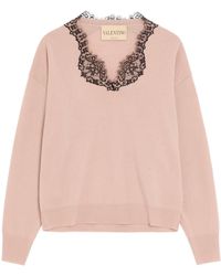 Valentino - Cashmere Lace-Trim Sweater - Lyst