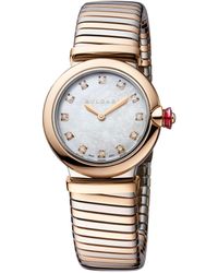 BVLGARI - Rose Gold, Stainless Steel And Diamond Lvcea Tubogas Watch 28mm - Lyst