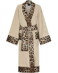 Dolce & Gabbana - Terry Cotton Leopard Print Robe - Lyst