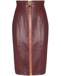 Balmain - Lambskin Zip-Up Pencil Skirt - Lyst