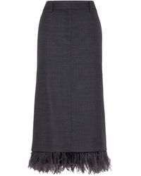 Brunello Cucinelli - Virgin Wool Column Skirt With Detachable Feather Trim - Lyst