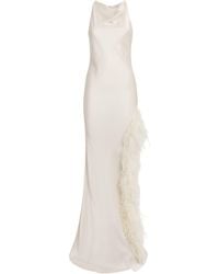 LAPOINTE - Satin Feather-Trim Halterneck Gown - Lyst