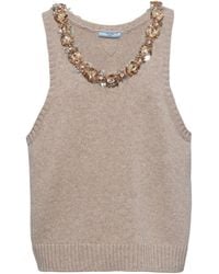 Prada - Wool-cashmere Embellished Sleeveless Top - Lyst