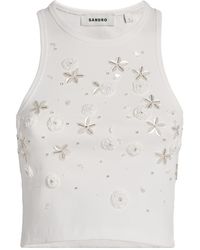 Sandro - Stretch-Cotton Embellished Tank Top - Lyst