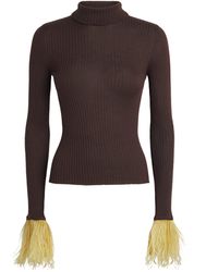 La DoubleJ - Cashmere-Silk Feather-Trim Sweater - Lyst