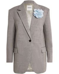 Sandro - Wool-Blend Floral-Brooch Blazer - Lyst