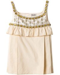 Miu Miu - Canvas Embellished Mini Dress - Lyst