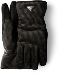 Prada - Corduroy Logo Gloves - Lyst