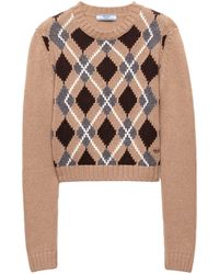 Prada - Check-Patterned Crewneck Jumper - Lyst