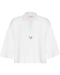 Valentino Garavani - Virgin Wool V-Detail Polo Shirt - Lyst