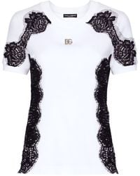 Dolce & Gabbana - Lace-Trim Logo T-Shirt - Lyst