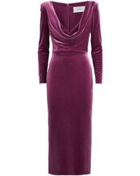 Alex Perry - Velvet Draped Midi Dress - Lyst