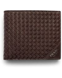 Prada - Leather Woven Wallet - Lyst