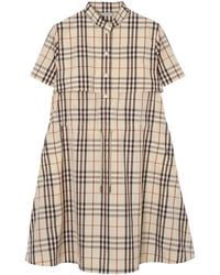 Burberry - Checked Drawstring Shirt Dress - Lyst