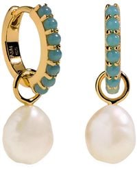 Astrid & Miyu - Plated Sterling Opal And Pearl Charm Huggie Earrings - Lyst
