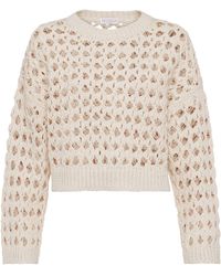 Brunello Cucinelli - Jute-cotton Mesh Cropped Sweater - Lyst