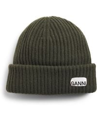 Ganni - Wool-Blend Rib-Knit Beanie - Lyst
