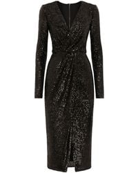 Dolce & Gabbana - Sequin-embellished V-neck Midi Dress - Lyst