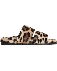 Dolce & Gabbana - Leather Leopard Print Slides - Lyst