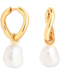 Astrid & Miyu - Plated And Pearl Hoop Earrings - Lyst