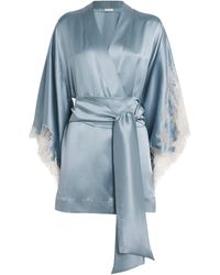 Carine Gilson - Silk Lace-Trim Short Kimono Robe - Lyst