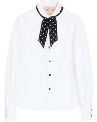 Valentino - Cotton Polka-Dot Tie Shirt - Lyst