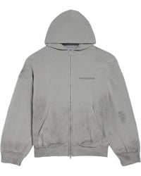 Balenciaga - Distressed Logo Zip-Up Hoodie - Lyst