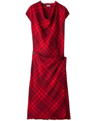 Burberry - Wool Check Midi Dress - Lyst